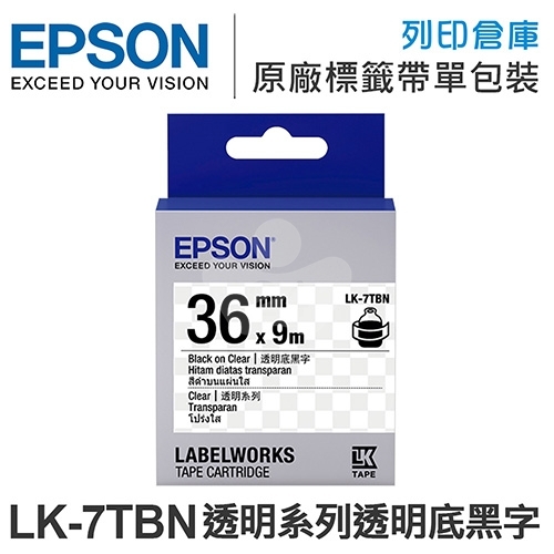 EPSON C53S657404 LK-7TBN 透明系列透明底黑字標籤帶(寬度36mm)