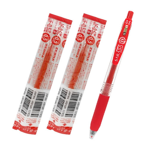 ZEBRA SARASA 環保鋼珠筆 0.5 紅色 (1筆+2芯組)