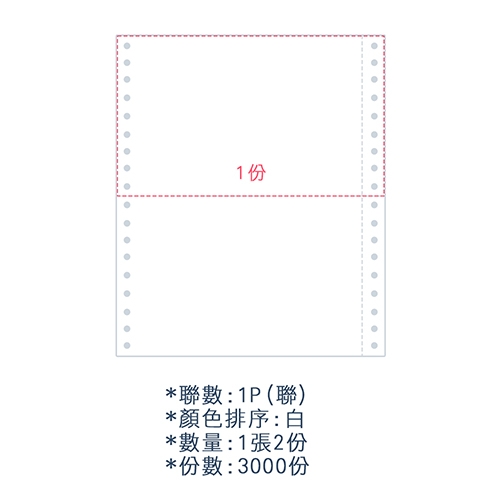 【電腦連續報表紙】80行 9.5*11*1P 全白/ 右切 中一刀 /超值組1箱(足量3000份)