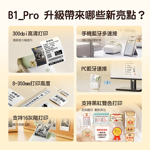 NIIMBOT精臣 B1PRO 升級高清版 大尺寸熱感應標籤機 淺沙色 (適用20-50mm標籤帶)