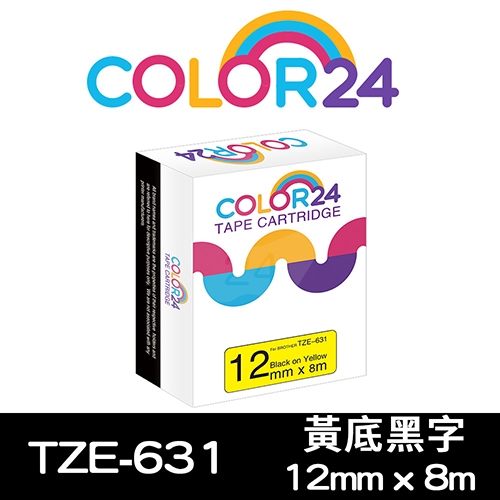 【COLOR24】for Brother TZ-631 / TZE-631 黃底黑字相容標籤帶(寬度12mm)