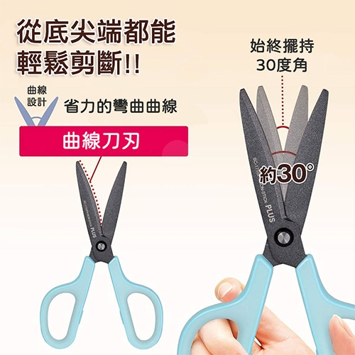 PLUS普樂士 35-256 SC-175SFN 附蓋 30度 弧線剪刀 3D凹面不沾膠 - 藍色