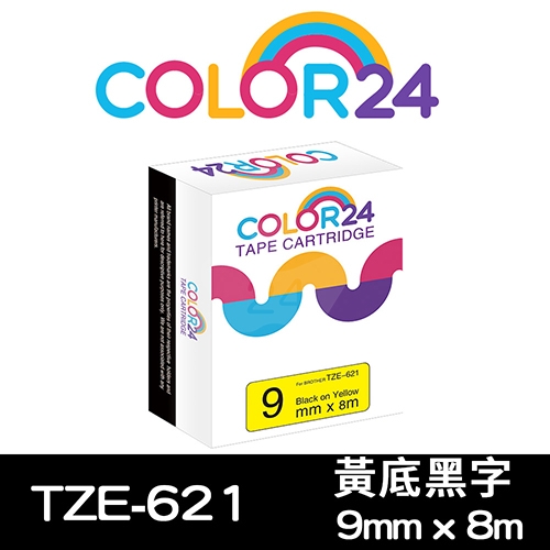 【COLOR24】for Brother TZ-621 / TZE-621 黃底黑字相容標籤帶(寬度9mm)