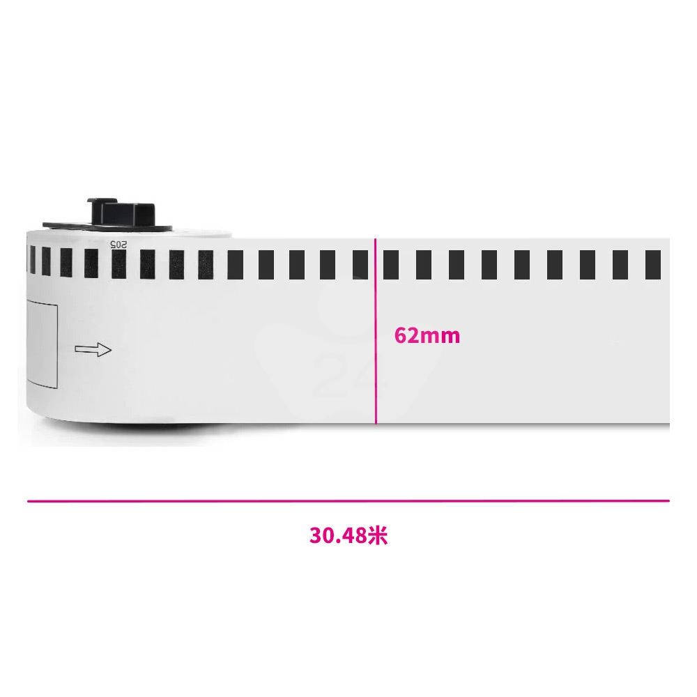 【COLOR24】for Brother DK-22205 紙質白底黑字連續相容標籤帶 (寬度62mm) / 6入組