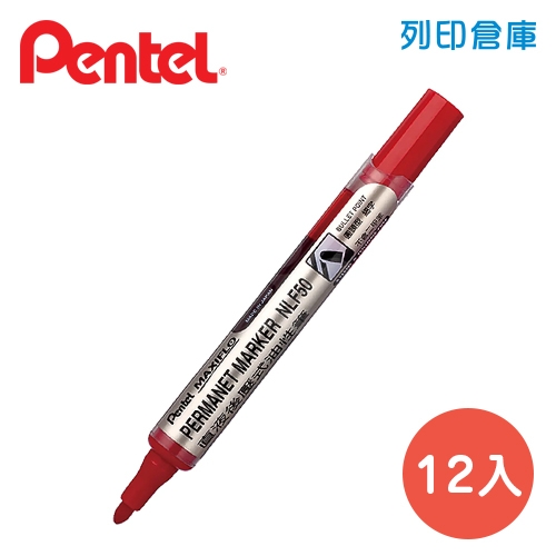 PENTEL飛龍 NLF50-B 紅色 直液式後壓 圓頭油性筆 12入/盒