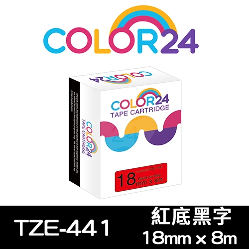 【COLOR24】for Brother TZ-441 / TZE-441 紅底黑字相容標籤帶(寬度18mm)