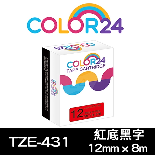 【COLOR24】for Brother TZ-431 / TZE-431 紅底黑字相容標籤帶(寬度12mm)