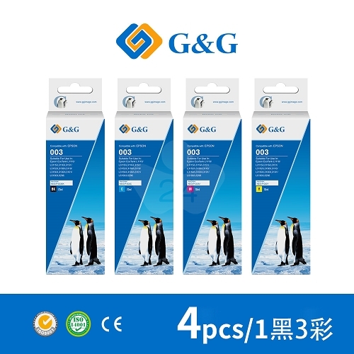 【G&G】for EPSON T00V100／T00V200／T00V300／T00V400 相容連供墨水超值組(1黑3彩)