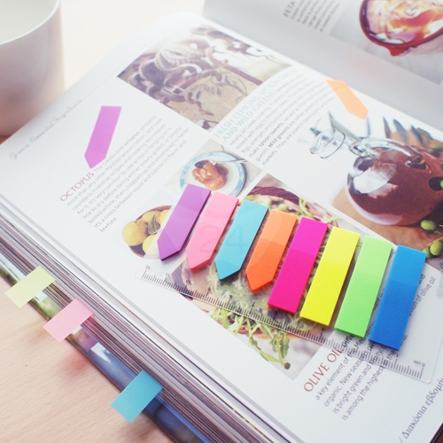 N次貼 45x12mm 螢光透明標籤 箭頭5色 (25張X5條) -66503