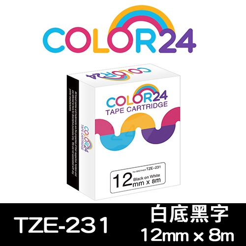 【COLOR24】for Brother TZ-231 / TZE-231 白底黑字相容標籤帶(寬度12mm)