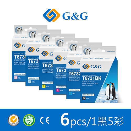 【G&G】for EPSON T673100／T673200／T673300／T673400／T673500／T673600 (100ml) 相容連供墨水超值組(6色)