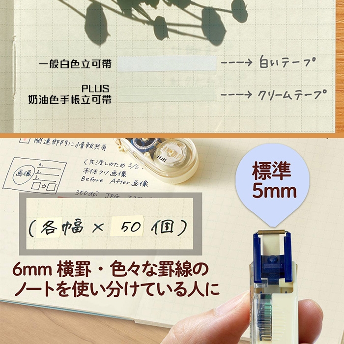 【日本文具】PLUS普樂士 WH-815Y 奶油色手帳修正帶 5mm*6m 修正帶（立可帶）藍卡／個