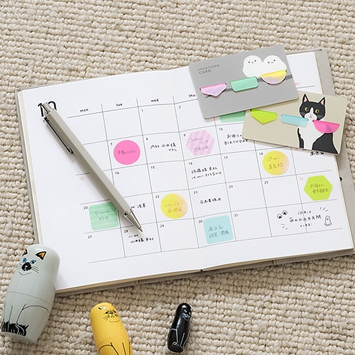 【日本文具】Kanmido甘美堂 Coco Fusen CARD SH CFC-8006 限量版3色攜帶式標籤貼SH 便利貼 索引貼 貼紙 造型便利貼 寬22～22.5mm 長尾山雀 - 21張x3色(綠/藍/粉) / 卡