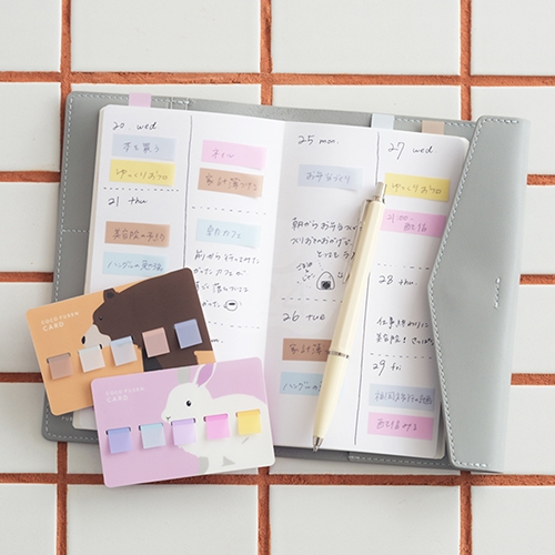 【日本文具】Kanmido甘美堂 Coco Fusen CARD M CFC-8001 限量版5色攜帶式標籤貼 便利貼 索引貼 11x32mm 兔子款 - 21張x5色(藍灰/藍/紫/粉/黃) / 卡