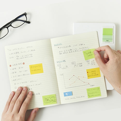 【日本文具】Kanmido甘美堂 Coco Fusen L CF-1004 攜帶式標籤貼 便利貼 索引貼 30x42mm 淺黃款 - 30張x2色(黃/綠) / 包