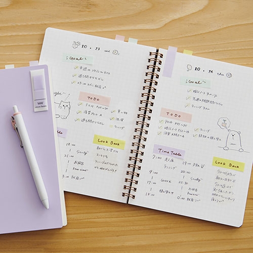 【日本文具】Kanmido甘美堂 Coco Fusen M CF-2001 攜帶式標籤貼 便利貼 索引貼 圖騰便利貼 12x42mm 黃款 - 30張x4色(黃/紅/綠/藍) / 包