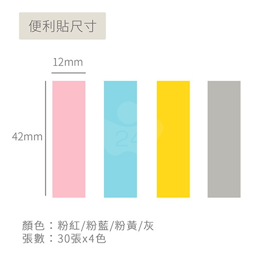 【日本文具】Kanmido甘美堂 Coco Fusen Ｍ CF-1001 攜帶式標籤貼M 標籤貼 索引貼 便利貼 12x42mm 藍款 - 30張x4色(粉/藍/黃/灰) / 包