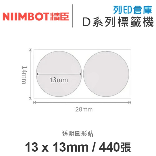 NIIMBOT精臣 D系列 H1S 適用 / 13x13mm 圓形貼 透明標籤帶 ( 440張圓形貼 / 一次印2張圓形貼 )