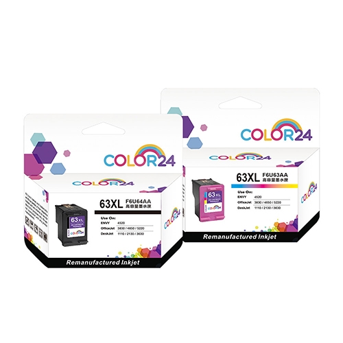 【COLOR24】for HP F6U64AA／F6U63AA（NO.63XL）高容環保墨水匣超值組（2黑1彩）