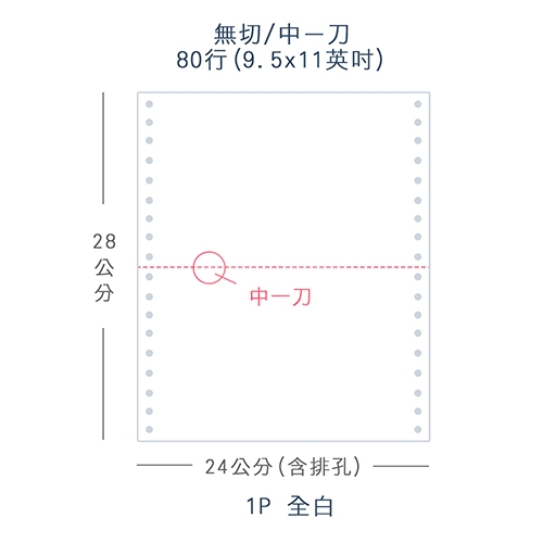 【電腦連續報表紙】80行 9.5*11*1P 全白/ 無切 中一刀 /超值組3箱(足量3000份/箱)