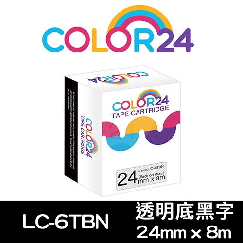 【COLOR24】for EPSON LC-6TBN / LK-6TBN 透明底黑字相容標籤帶(寬度24mm)