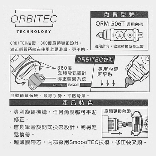 OVAL歐文 QSR-506 暖藍色 360°自動導正 按鍵式 按壓式修正帶