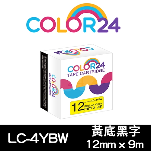 【COLOR24】for EPSON LC-4YBW / LK-4YBW 高黏性系列黃底黑字相容標籤帶(寬度12mm)