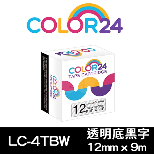 【COLOR24】for EPSON LC-4TBW / LK-4TBW 高黏性系列透明底黑字相容標籤帶(寬度12mm)
