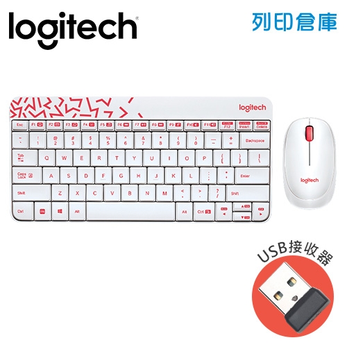 Logitech羅技 MK240 無線鍵盤滑鼠組-白色/紅邊(USB接收器)