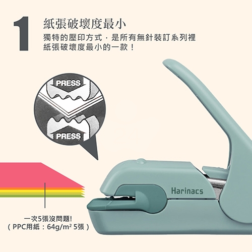 【日本文具】KOKUYO 國譽 KOSLN-MPH105PW 5枚美壓款 環保無針釘書機 - 白