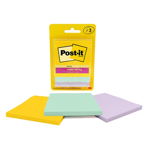 3M 3321-3SSSWT 狠粘利貼便條紙 便條貼 76 x 76mm 綠/黃/紫 3色組 (45張x3本/包)