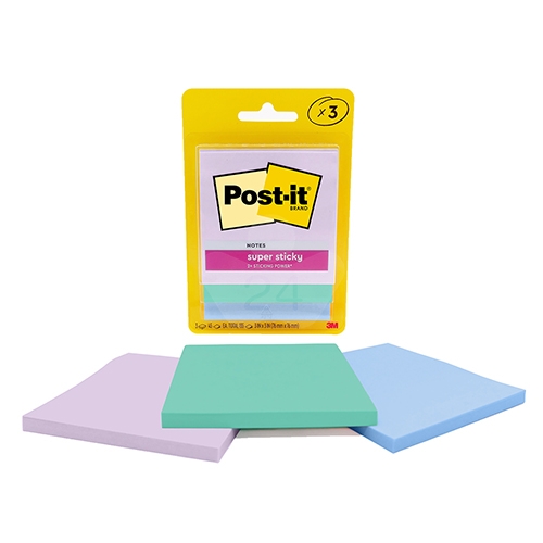 3M 3321-3SSBLU 狠粘利貼便條紙 便條貼 76 x 76mm 綠/紫/藍 3色組 (45張x3本/包)