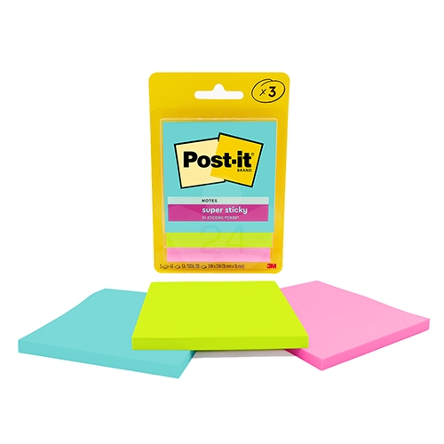 3M 3321-3SSMIA 狠粘利貼便條紙 便條貼 76 x 76mm 綠/藍/粉 3色組 (45張x3本/包)