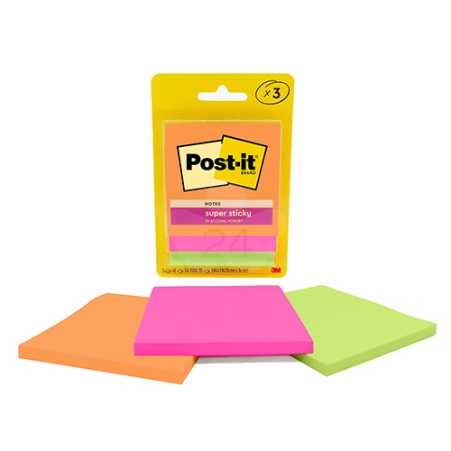 3M 3321-3SSAU 狠粘利貼便條紙 便條貼 76 x 76mm 粉/橘/綠 3色組 (45張x3本/包)