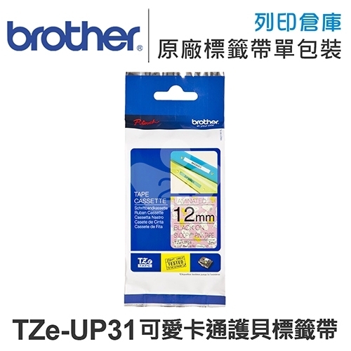 Brother TZe-UP31 可愛卡通護貝系列Snoopy Pink粉紅底黑字標籤帶(寬度12mm)