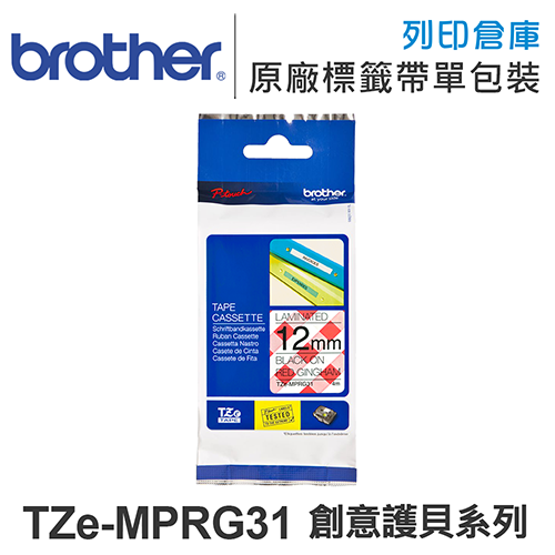 Brother TZe-MPRG31 創意護貝系列俏紅格紋底黑字標籤帶(寬度12mm)