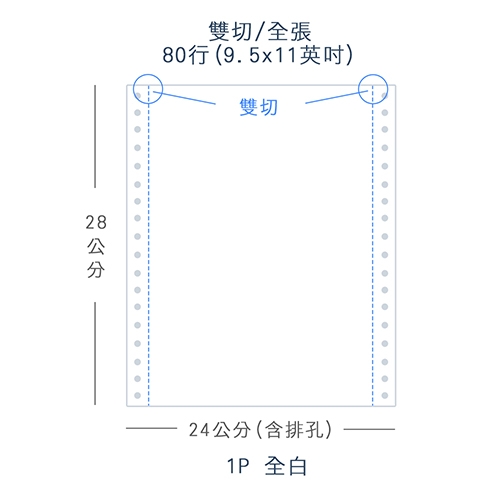【電腦連續報表紙】80行 9.5*11*1P 全白/ 雙切 全張 /超值組6箱(足量1500份/箱)