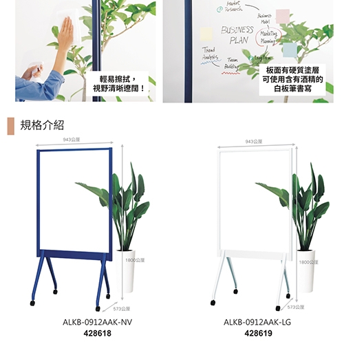 PLUS普樂士 ALKB-0912AAK-NV ALKB 壓克力屏風白板 海軍藍色