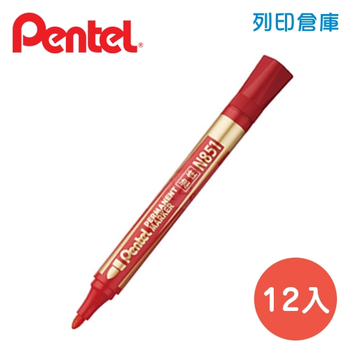 PENTEL 飛龍 N851 紅色 4.2mm 圓頭油性筆 12支/盒