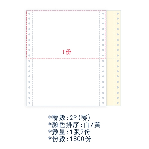【電腦連續報表紙】 80行 9.5*11*2P 白黃/ 雙切 中一刀 /超值組1箱(足量1600份)