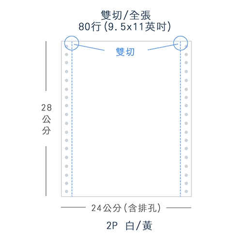 【電腦連續報表紙】 80行 9.5*11*2P 白黃/ 雙切 全張 /超值組6箱(足量800份/箱)