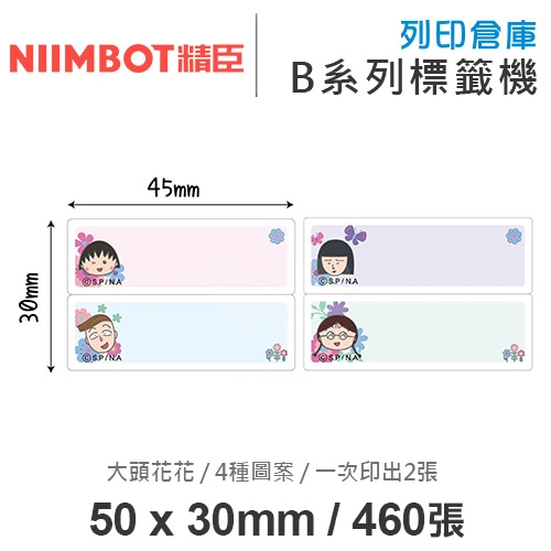 NIIMBOT精臣 B系列適用 / 45x15mm 卡通姓名貼 上下雙排標籤貼 小丸子標籤帶 大頭花花 ( 460張 / 一次印2張 / 4種圖案 )