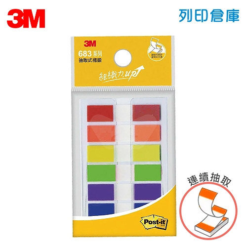 3M 683-6C 利貼可再貼 連續抽取式 指示標籤貼44x10mm (10張x6色)