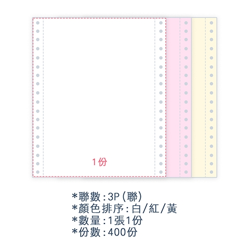 【電腦連續報表紙】 80行 9.5*11*3P 白紅黃/ 雙切 全張 /超值組6箱(足量400份/箱)