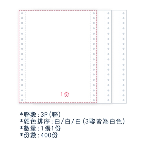 【電腦連續報表紙】 80行 9.5*11*3P 全白/ 雙切 全張 /超值組1箱(足量400份)