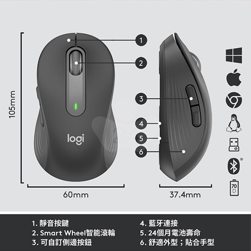 Logitech羅技 (藍芽/USB) MK650 企業版 商務用低噪音 藍芽省電無線鍵盤滑鼠組 - 黑色