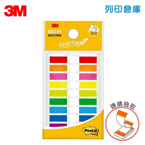 3M 683-9C 利貼可再貼 連續抽取式 指示標籤貼 6x44mm (10張x9色)