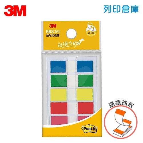 3M 683-5CF 利貼可再貼 連續抽取式 指示標籤貼 12x44mm (20張x5色)