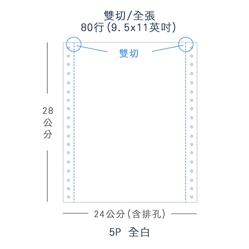 【電腦連續報表紙】 80行 9.5*11*5P 全白/ 雙切 全張 /超值組3箱(足量225份/箱)