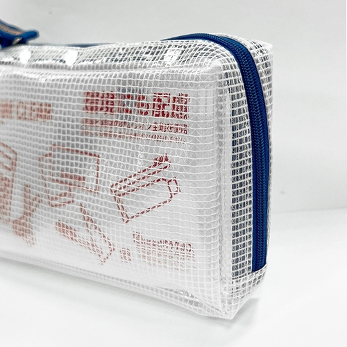 【日本文具】SAKURA櫻花 Notam UNCM-B36 多功能L型收納透明網狀立體拉鍊袋（存摺尺寸）－藍色